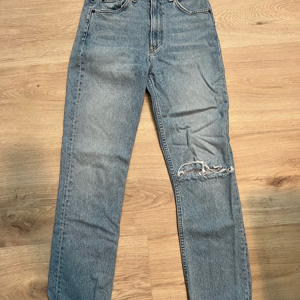 Reformation Liza High Rise Straight Crop Blue Jeans
